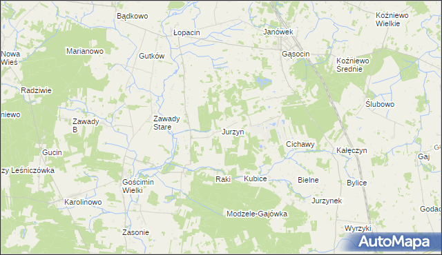 mapa Jurzyn gmina Nowe Miasto, Jurzyn gmina Nowe Miasto na mapie Targeo