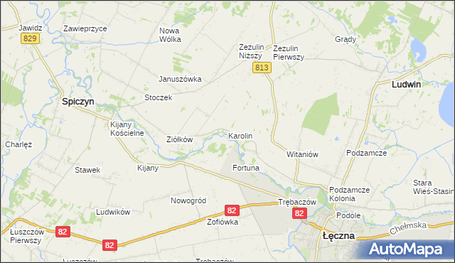 mapa Karolin gmina Łęczna, Karolin gmina Łęczna na mapie Targeo
