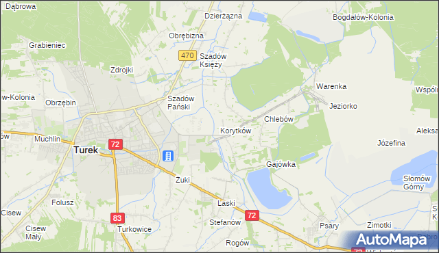 mapa Korytków gmina Turek, Korytków gmina Turek na mapie Targeo