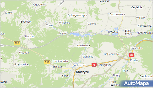 mapa Kostkowice gmina Kroczyce, Kostkowice gmina Kroczyce na mapie Targeo