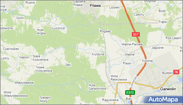 mapa Krystyna gmina Garwolin, Krystyna gmina Garwolin na mapie Targeo