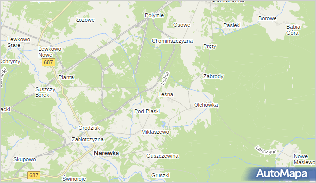 mapa Leśna gmina Narewka, Leśna gmina Narewka na mapie Targeo