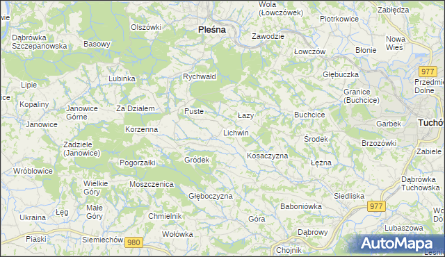 mapa Lichwin gmina Pleśna, Lichwin gmina Pleśna na mapie Targeo