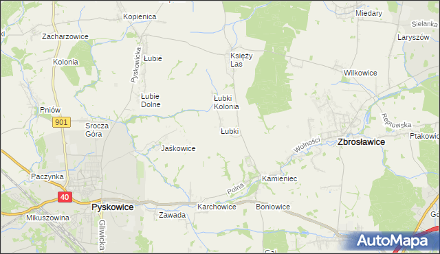 mapa Łubki gmina Zbrosławice, Łubki gmina Zbrosławice na mapie Targeo