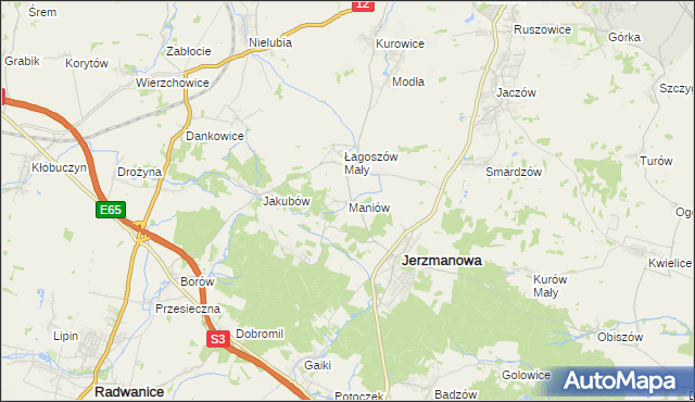 mapa Maniów gmina Jerzmanowa, Maniów gmina Jerzmanowa na mapie Targeo