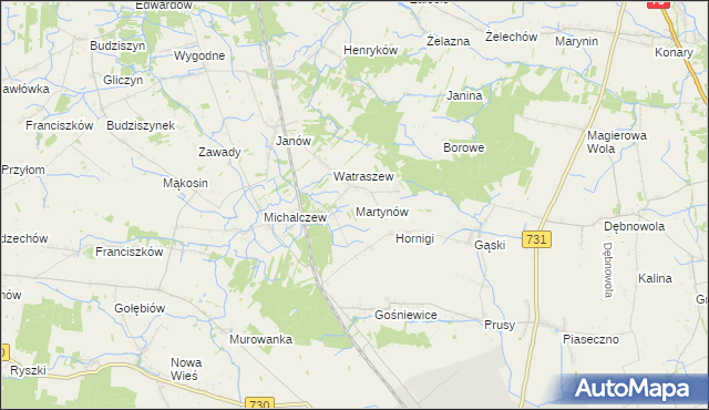 mapa Martynów gmina Chynów, Martynów gmina Chynów na mapie Targeo