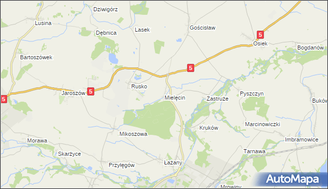 mapa Mielęcin gmina Żarów, Mielęcin gmina Żarów na mapie Targeo