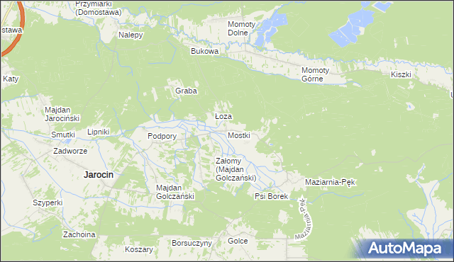mapa Mostki gmina Jarocin, Mostki gmina Jarocin na mapie Targeo
