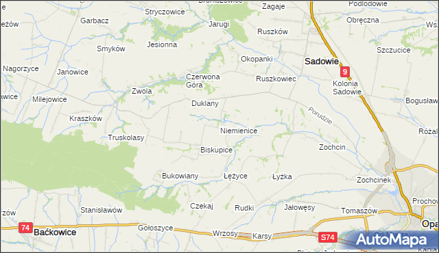 mapa Niemienice gmina Sadowie, Niemienice gmina Sadowie na mapie Targeo