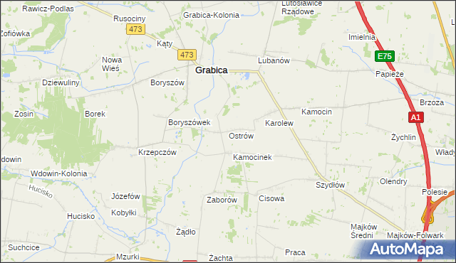 mapa Ostrów gmina Grabica, Ostrów gmina Grabica na mapie Targeo