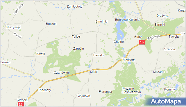 mapa Pasieki gmina Bobrowo, Pasieki gmina Bobrowo na mapie Targeo