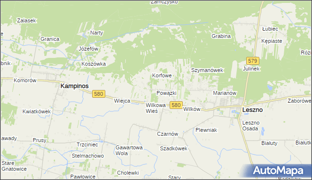 mapa Powązki gmina Leszno, Powązki gmina Leszno na mapie Targeo