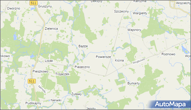 mapa Powiersze, Powiersze na mapie Targeo