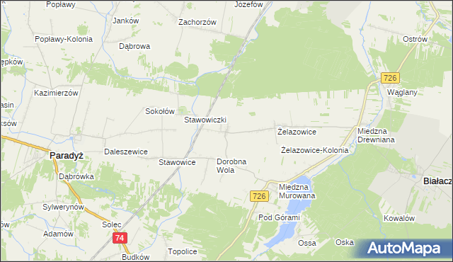 mapa Radwan gmina Białaczów, Radwan gmina Białaczów na mapie Targeo