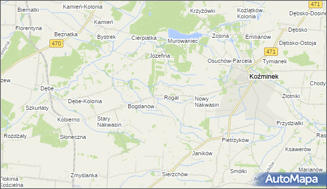 mapa Rogal gmina Koźminek, Rogal gmina Koźminek na mapie Targeo