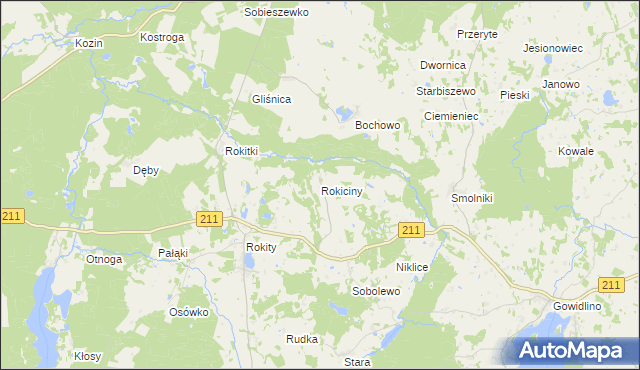 mapa Rokiciny gmina Czarna Dąbrówka, Rokiciny gmina Czarna Dąbrówka na mapie Targeo