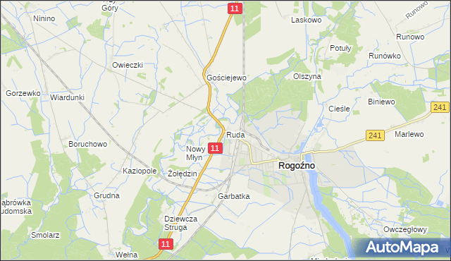 mapa Ruda gmina Rogoźno, Ruda gmina Rogoźno na mapie Targeo