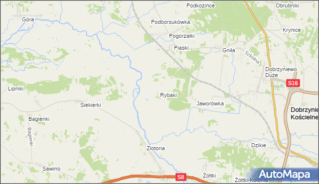 mapa Rybaki gmina Dobrzyniewo Duże, Rybaki gmina Dobrzyniewo Duże na mapie Targeo