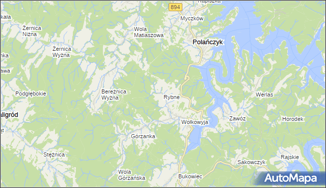 mapa Rybne gmina Solina, Rybne gmina Solina na mapie Targeo