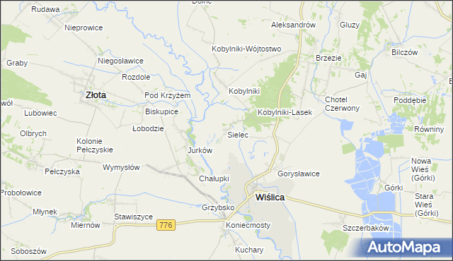 mapa Sielec gmina Wiślica, Sielec gmina Wiślica na mapie Targeo