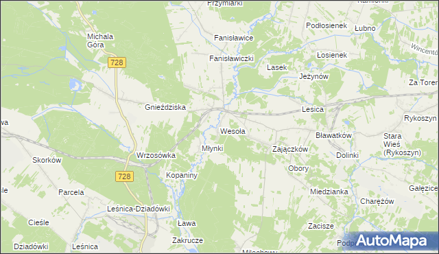 mapa Wesoła gmina Piekoszów, Wesoła gmina Piekoszów na mapie Targeo