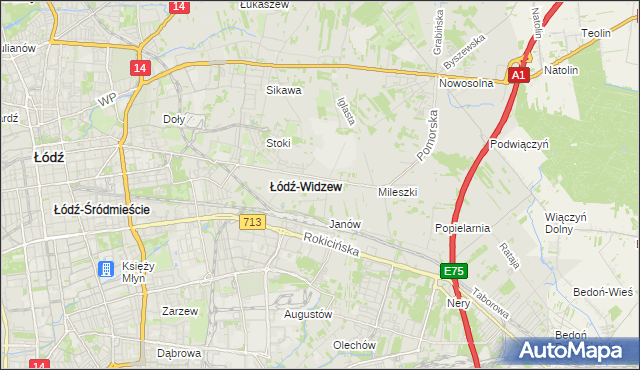 mapa Widzew, Widzew na mapie Targeo