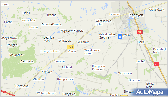 mapa Wilczkowice Górne gmina Łęczyca, Wilczkowice Górne gmina Łęczyca na mapie Targeo