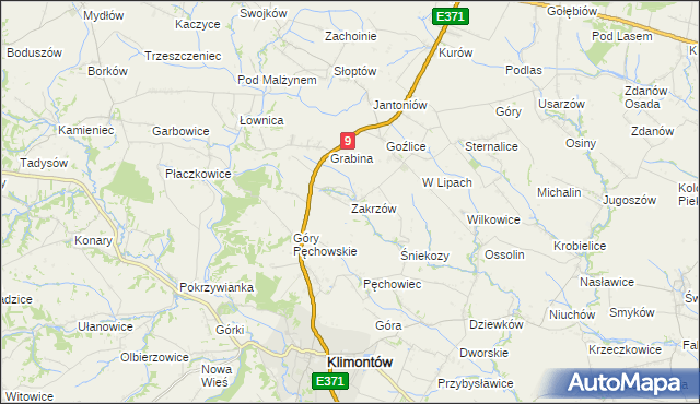 mapa Zakrzów gmina Klimontów, Zakrzów gmina Klimontów na mapie Targeo