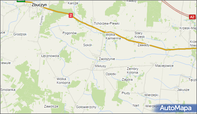 mapa Zaolszynie gmina Trzebieszów, Zaolszynie gmina Trzebieszów na mapie Targeo