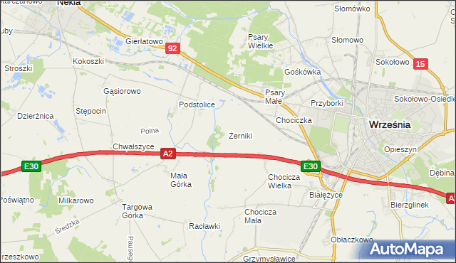 mapa Żerniki gmina Września, Żerniki gmina Września na mapie Targeo