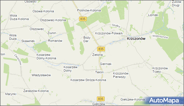 mapa Zielona gmina Krzczonów, Zielona gmina Krzczonów na mapie Targeo