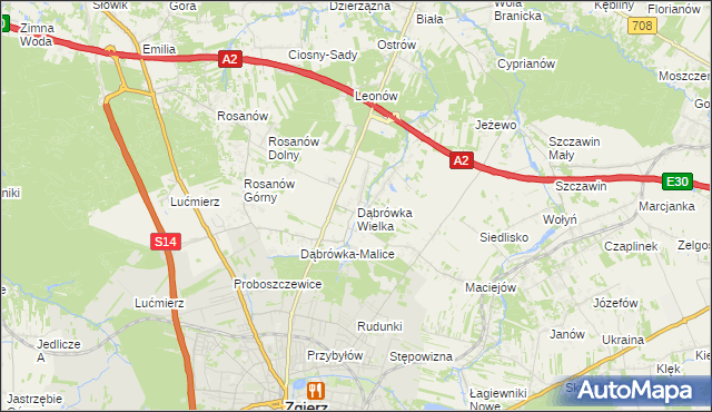 mapa Dąbrówka Wielka gmina Zgierz, Dąbrówka Wielka gmina Zgierz na mapie Targeo