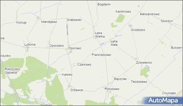 mapa Franciszkowo gmina Poniec, Franciszkowo gmina Poniec na mapie Targeo