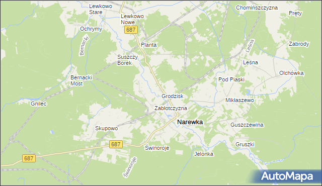 mapa Grodzisk gmina Narewka, Grodzisk gmina Narewka na mapie Targeo