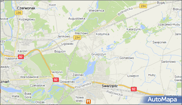 mapa Gruszczyn gmina Swarzędz, Gruszczyn gmina Swarzędz na mapie Targeo