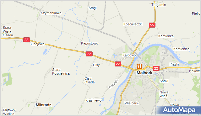 mapa Kałdowo gmina Malbork, Kałdowo gmina Malbork na mapie Targeo