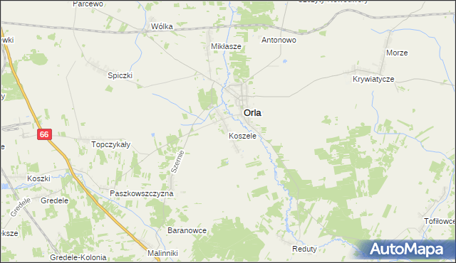 mapa Koszele, Koszele na mapie Targeo