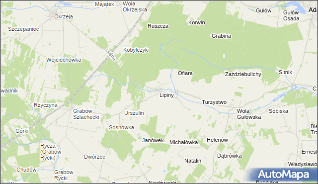 mapa Lipiny gmina Adamów, Lipiny gmina Adamów na mapie Targeo