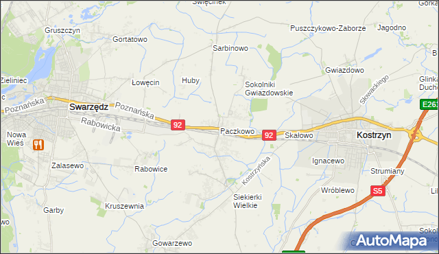 mapa Paczkowo gmina Swarzędz, Paczkowo gmina Swarzędz na mapie Targeo