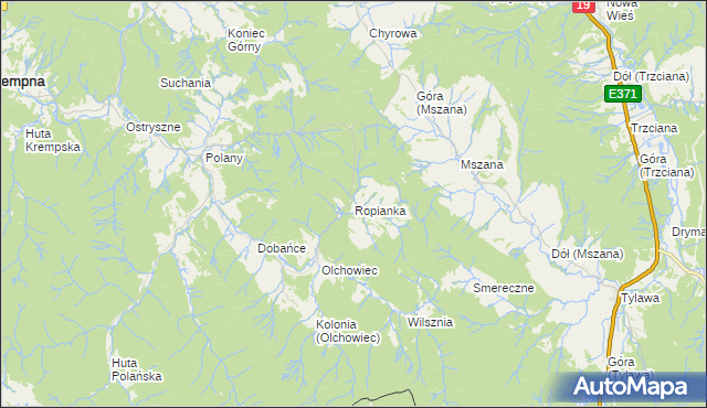 mapa Ropianka, Ropianka na mapie Targeo