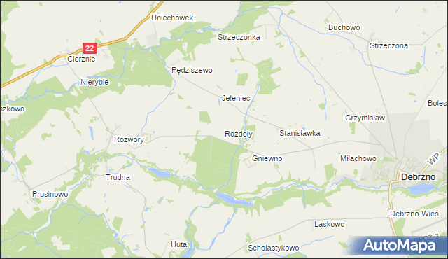 mapa Rozdoły gmina Debrzno, Rozdoły gmina Debrzno na mapie Targeo