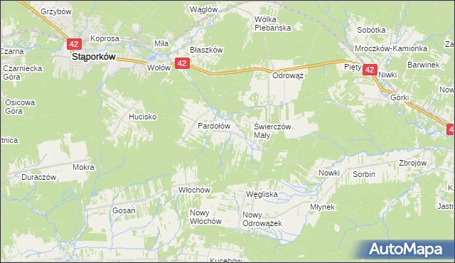 mapa Świerczów gmina Stąporków, Świerczów gmina Stąporków na mapie Targeo