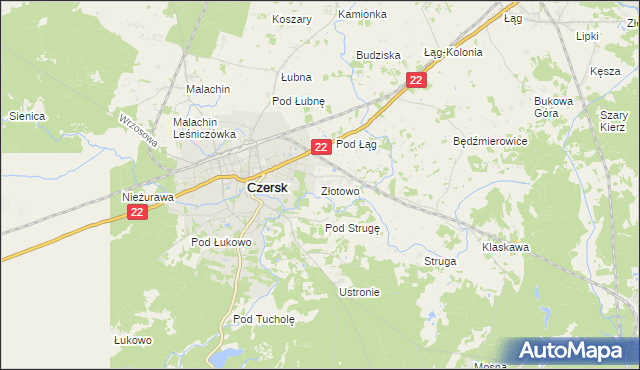 mapa Złotowo gmina Czersk, Złotowo gmina Czersk na mapie Targeo