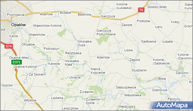 mapa Adamów gmina Lipnik, Adamów gmina Lipnik na mapie Targeo