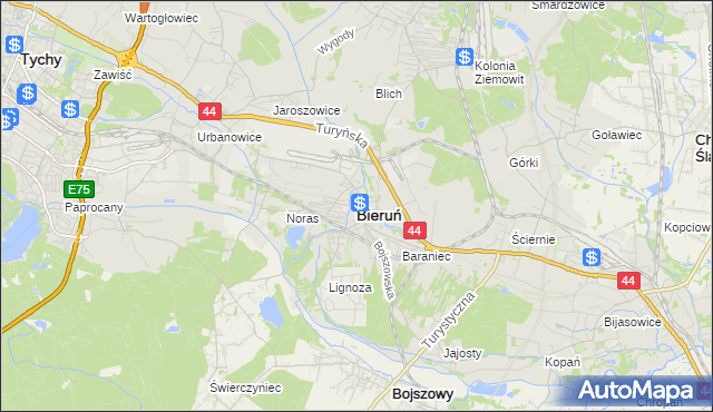 mapa Bieruń, Bieruń na mapie Targeo