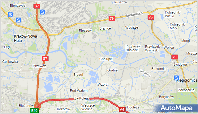 mapa Chałupki gmina Kraków, Chałupki gmina Kraków na mapie Targeo