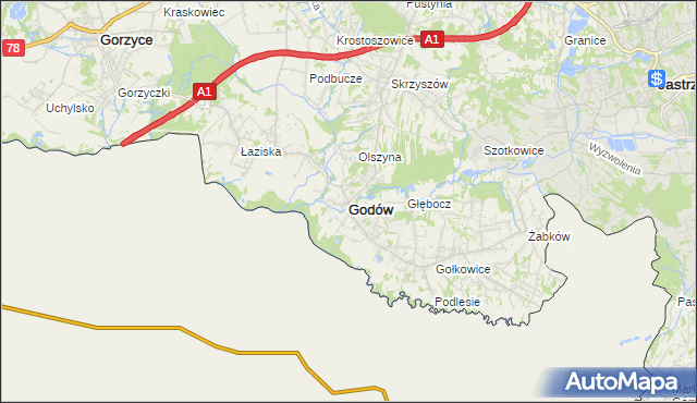 mapa Godów powiat wodzisławski, Godów powiat wodzisławski na mapie Targeo