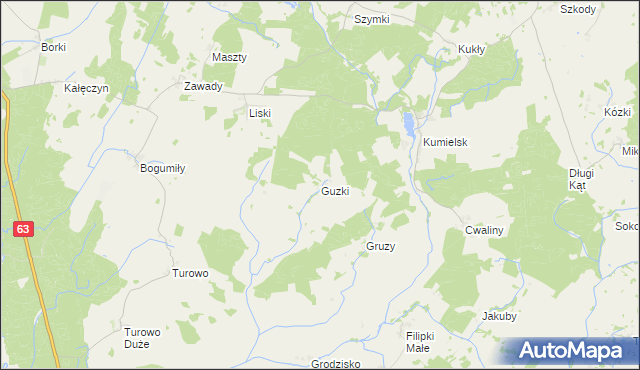 mapa Guzki gmina Biała Piska, Guzki gmina Biała Piska na mapie Targeo