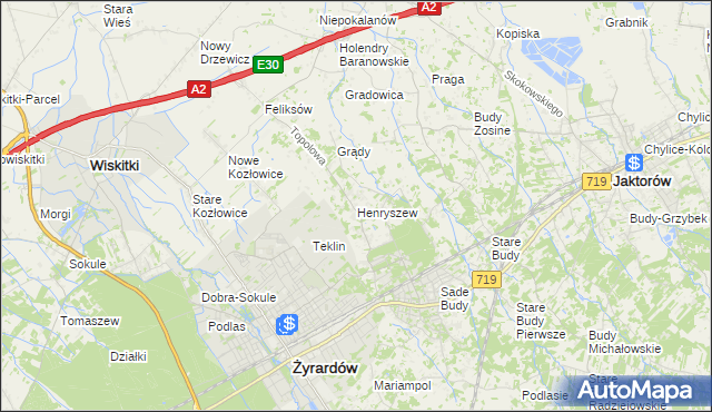 mapa Henryszew, Henryszew na mapie Targeo