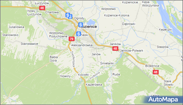 mapa Janów gmina Kozienice, Janów gmina Kozienice na mapie Targeo